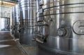 Steel wine tanks for wine fermentation at a winery. Royalty Free Stock Photo