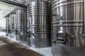 Steel wine tanks for wine fermentation at a winery. Royalty Free Stock Photo