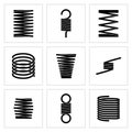 Steel wire flexible spiral coils spring vector icons