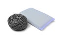 Steel wire wool scrub and scrub pad isolated on white background Royalty Free Stock Photo