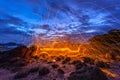 steel wool fire work on the rock Royalty Free Stock Photo