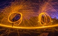 Steel wool photograph at night, long exposure photography workshop Royalty Free Stock Photo