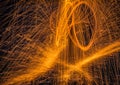 Steel wool photograph at night, long exposure photography workshop Royalty Free Stock Photo