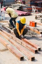 Steel Workers grinding and cutting in metal industry Royalty Free Stock Photo