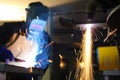 Steel workers welding and cutting Royalty Free Stock Photo