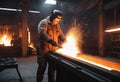 Steelmaker at ingot casting. Electric arc furnace shop. Metallurgy. steelmaker pours pig iron. Manufacturing steel works Royalty Free Stock Photo