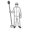 Steelmaker man, bucket in hand. Sketch scratch board imitation color. Royalty Free Stock Photo