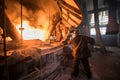 Steelworker at work near the arc furnace. Royalty Free Stock Photo