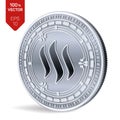 Steem. 3D isometric Physical coin. Digital currency. Cryptocurrency. Silver coin with Steem symbol isolated on white background. V