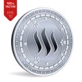 Steem. 3D isometric Physical coin. Digital currency. Cryptocurrency. Silver coin with Steem symbol isolated on white