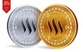 Steem. 3D isometric Physical coins. Digital currency. Cryptocurrency. Golden and silver coins with Steem symbol isolated on white