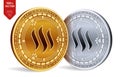 Steem. 3D isometric Physical coins. Digital currency. Cryptocurrency. Golden and silver coins with Steem symbol isolated on white