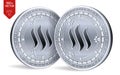 Steem. 3D isometric Physical coins. Digital currency. Cryptocurrency. Silver coins with Steem symbol isolated on white background.