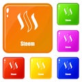 Steem icons set vector color