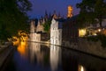 Steenhouwersdijk canal at night, Brugge, Belgium Royalty Free Stock Photo