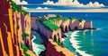 Steep Cliff canyon in a mountain with ocean waves crashing on shore Generative AI Landscape