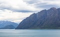 Steep cliffs by Hawea lake. South Island, New Zealand