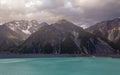 Steep cliffs over the lake. Lake Tasman. New Zealand