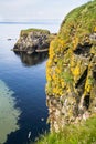 Steep cliffs and a small island off the north Antrim coast, Northern Ireland Royalty Free Stock Photo