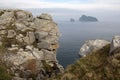 Steep cliffs of St Kilda. The Saint Kilda archipelago contains the largest colony of Northern gannets in Europe with Royalty Free Stock Photo