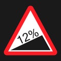 Steep climb sign flat icon