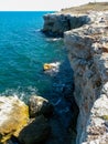 Steep coast with karst caves and grottoes near the village of Tyulenovo, Bulgary