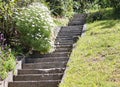 Steep concrete steps in a garden in Wellington, New Zealand. One of the pleasures of living at the top of a steep hill Royalty Free Stock Photo