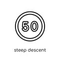 steep descent sign icon. Trendy modern flat linear vector steep