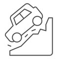 Steep descent thin line icon. Auto coming from incline mountain downwards symbol, outline style pictogram on white