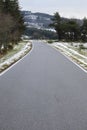 steep Eifel road with a sudden curve in the valley, Arft