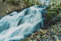 A steep forest stream that turns into a small waterfall