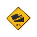 Steep grade hill traffic sign on white background Royalty Free Stock Photo