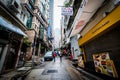 Steep hill on Peel Street, at Central, in Hong Kong. Royalty Free Stock Photo