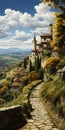 Italian Vineyard Landscape Painting In The Style Of Dalhart Windberg