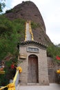 Steep ladder in Chinese ancient traditional La Shao temple in Tianshui Wushan Water Curtain Caves , Gansu China