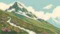 Steep Mountain Slope with Path and Alpine Flowers, Trekking View, vector design Generative AI Royalty Free Stock Photo