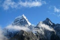 Steep mountainside with rocks, snow and ice