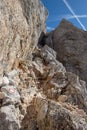 Steep narrow path towards Triglav peak Royalty Free Stock Photo