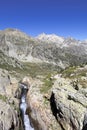 Steep canyon and fast river in mountainous landscape of French Pyrenees, France, Europe