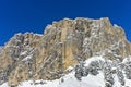 Steep rock face of the Sass da Ciampac summit in winter, Colfosco, Dolomite, South Tyrol, Italy Royalty Free Stock Photo