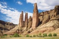 steep rock formations resembling ancient towers