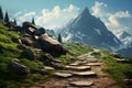 Steep Rock path mountain. Generate Ai Royalty Free Stock Photo