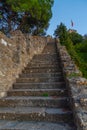 Steep staircase at Castle of Sao Jorge in Lisbon, Portugal Royalty Free Stock Photo