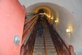 Steep staircase leading up to the top level of the drum tower.