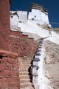 Steep stairs of budhist temple in Basgo, Ladakh, India