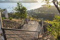 Steep stairs downhill with view over Coron