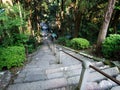 Steep stairs leading to the main hall of Shoryuji, temple number 36 of Shikoku pilgrimage Royalty Free Stock Photo