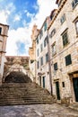 Steep stairs and narrow street in old town of Dubrovnik Royalty Free Stock Photo