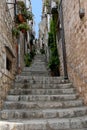 Steep stairs and narrow street in old town of Dubrovnik Royalty Free Stock Photo