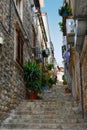 Steep stairs and narrow street in old town of Dubrovnik Royalty Free Stock Photo